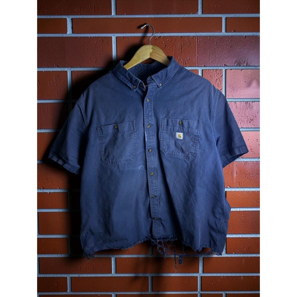 Carhartt Relaxed Fit Distressed Cut Off Work Shirt Men's 2XL Blue